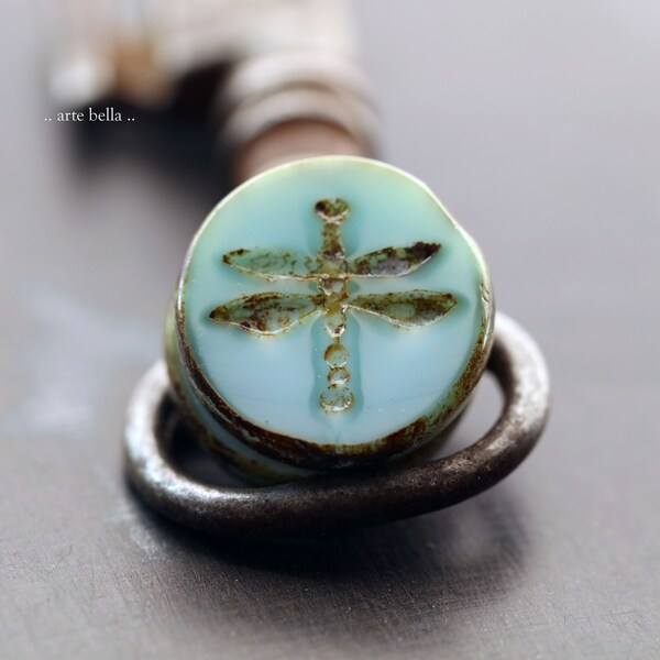 SKY BLUE DRAGONFLY .. 4 Premium Picasso Czech Glass Dragonfly Beads 18mm (4693-4)