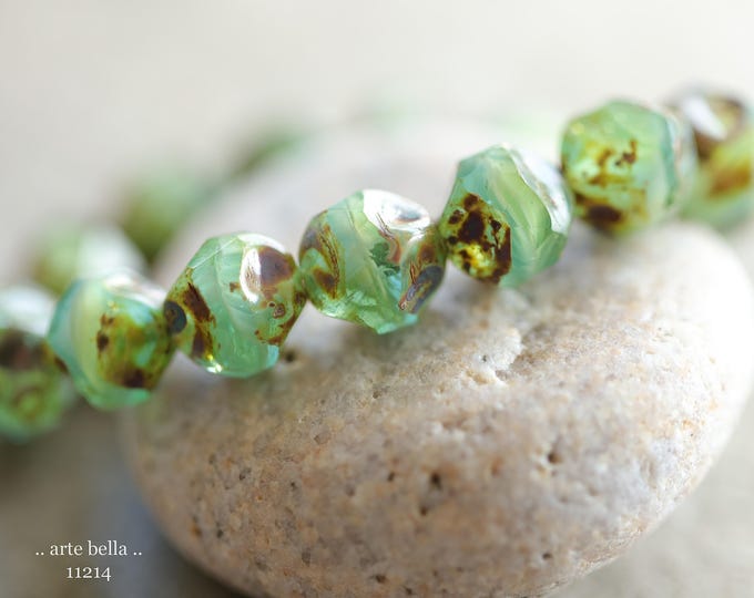 EARTHY MALIBU NUGGETS .. New 15 Premium Picasso Czech Glass Baroque Central Cut Beads 9mm (11214-st) .. jewelry making supplies