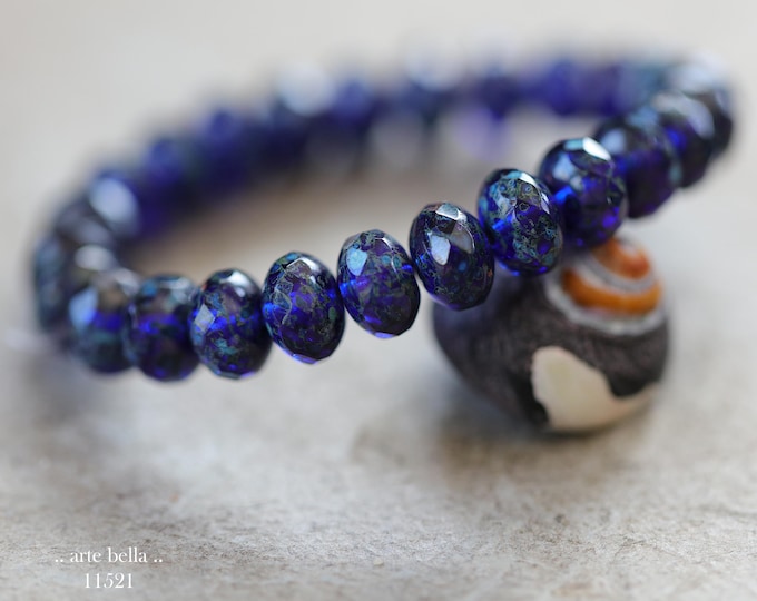 New .. LAKE .. 25 Premium Picasso Czech Glass Faceted Rondelle Beads 6x9mm (11521-st) .. jewelry supplies