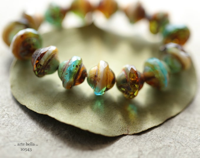 back in stock .. CARAMEL SKY BLISS .. 15 Premium Picasso Czech Glass Saturn Beads 8x10mm (10543-st) .. jewelry supplies