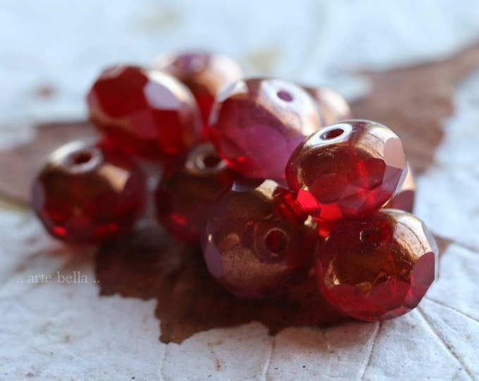 COPPER STRAWBERRY PINKS No. 2 .. 25 Premium Czech Glass Faceted Rondelle Beads 6x8mm (7665-st)