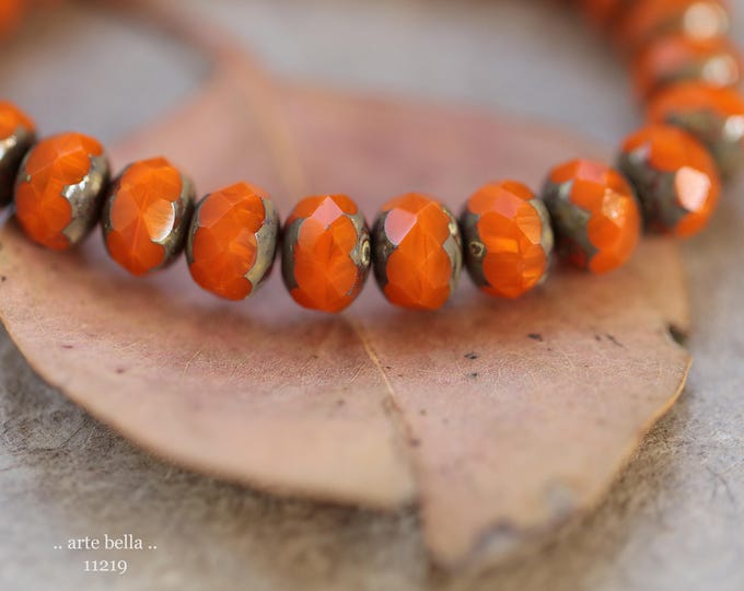 New .. ORANGE CRUSH .. 25 Premium Picasso Czech Glass Faceted Rondelle Beads 6x9mm (11219-st) .. jewelry making supplies