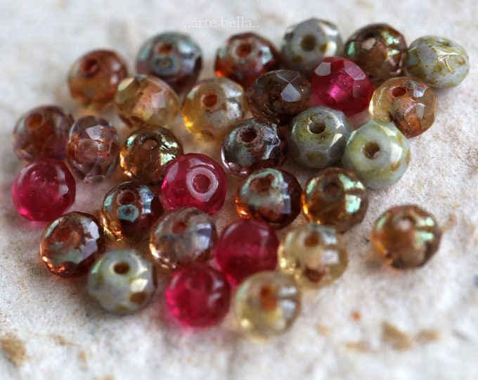 ROSE WATER BABIES .. 30 Premium Picasso Czech Glass Rondelle Bead Mix 3x5mm (6808-30) .. jewelry supplies