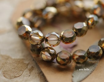 GOLDEN WHISPER SLABS 8mm .. 15 Matte Picasso Czech Glass Table Cut Beads (9649-st) .. jewelry supplies