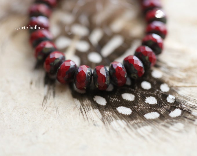 VAMP PEBBLES .. 25 Premium Picasso Czech Glass Faceted Rondelle Beads 7x4mm (9880-st)