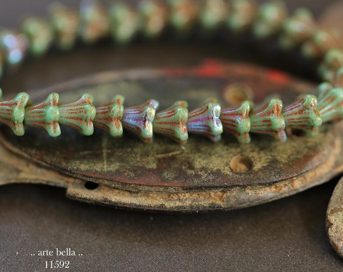 New .. EARTHY MYSTIC BABY Bells .. 30 Picasso Czech Glass Bell Flower Bead 5x6mm (11592-st) .. jewelry making supplies