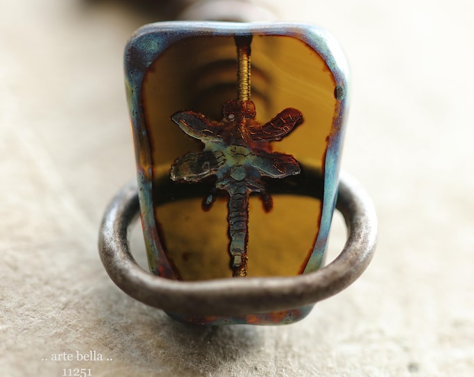 New .. EARTHY SMOKEY TOPAZ Dragonflies .. 2 Premium Picasso Czech Glass Dragonfly Bead/Pendants 28x20mm (11251-2) .. jewelry supplies