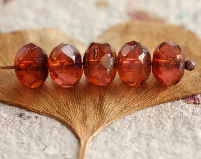 back in stock .. MARMALADE .. 25 Picasso Czech Glass Faceted Rondelle Bead 6x8mm (243-st) .. jewelry supplies