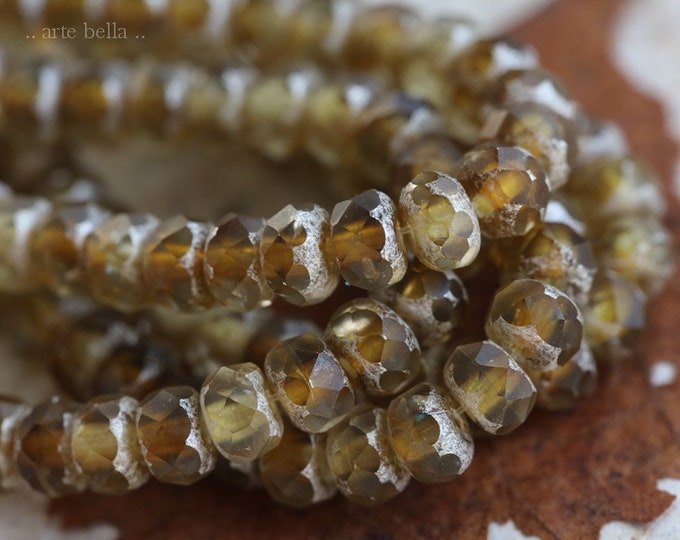 AMBER and GRAY BABIES .. 30 Premium Matte Czech Glass Faceted Rondelle Beads 3x5mm (7299-st) .. jewelry supplies