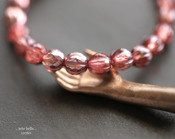 COPPER JUICY GLITZ 6mm .. 25 Premium Luster Czech Glass Faceted Melon Beads (10760-st) .. jewelry supplies