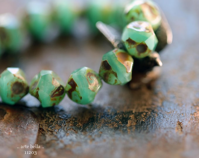 EARTHY LAGOON NUGGETS No. 1 .. New 15 Premium Picasso Czech Glass Baroque Central Cut Beads 9mm (11203-st) .. jewelry making supplies