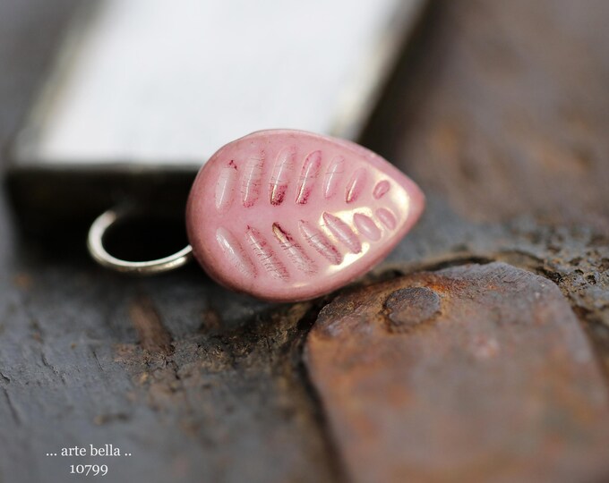 DUSTY ROSE LEAVES .. 6 Premium Picasso Czech Glass Leaf Beads 12x16mm (10799-6) .. jewelry supplies