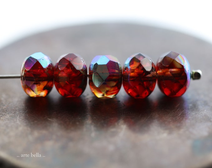 back in stock .. MYSTIC UMBRIAN SUNSET .. 25 Premium Czech Glass Faceted Rondelle Beads 8x6mm (9194-st) .. jewelry supplies