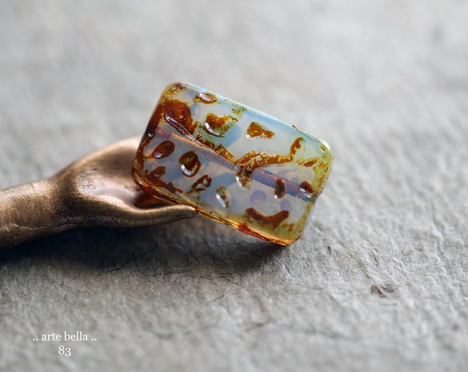 back in stock .. HYDRANGEA MIST .. 4 Premium Picasso Czech Glass Rectangle Beads 18x12mm (83-4) .. jewelry supplies