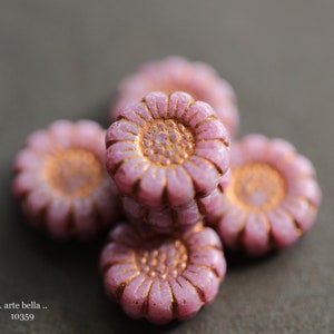 COPPERED PINK SUNFLOWERS .. New 6 Premium Czech Glass Flower Beads 13mm 10359-6 .. jewelry supplies image 5