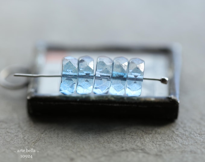 SILVERED BLUE WHEELS .. New 10 Premium Picasso Luster Czech Glass Wheel Beads 10x4mm (10924-10) .. jewelry supplies