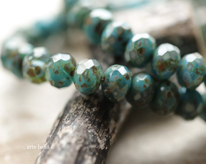premium glass beads .. RIPTIDE .. 25 Picasso Czech Glass Faceted Rondelle Beads 6x9mm (9898-st) .. jewelry supplies
