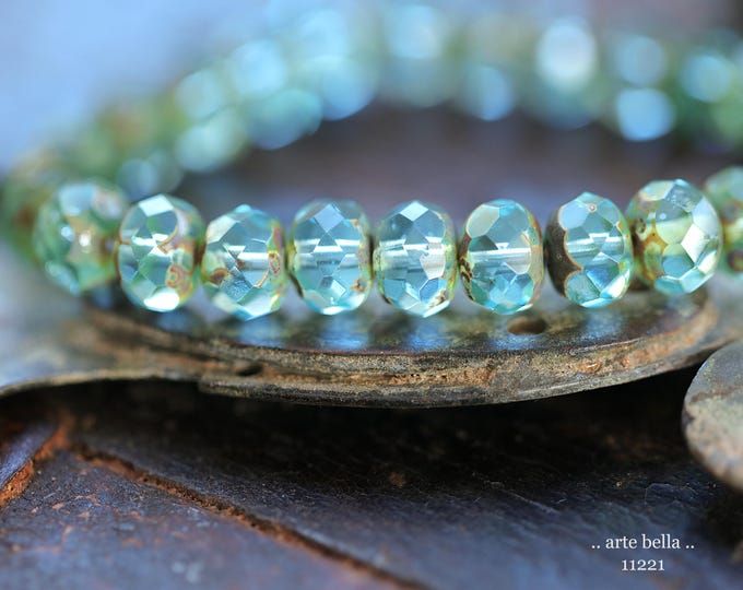New .. BREATHE .. 25 Premium Picasso Czech Glass Faceted Rondelle Beads 6x9mm (11221-st) .. jewelry making supplies