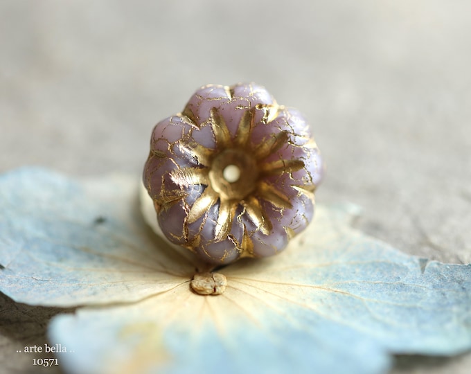 GOLDEN LAVENDER BELLS .. 4 Premium Czech Glass Bell Flower Beads 15x8mm (10571-4) .. jewelry supplies