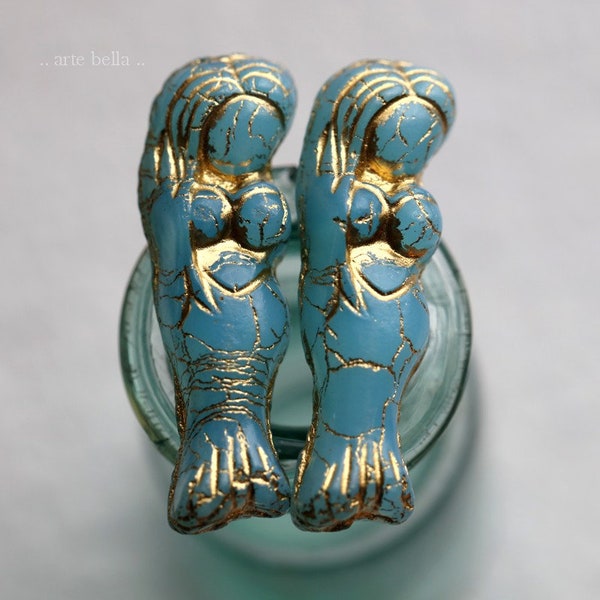 GOLDEN SKY MERMAID No. 1 .. 2 Premium Czech Glass Mermaid Goddess Beads 5x25mm (7899-2)