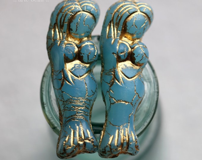 GOLDEN SKY MERMAID No. 1 .. 2 Premium Czech Glass Mermaid Goddess Beads 5x25mm (7899-2) .. jewelry supplies