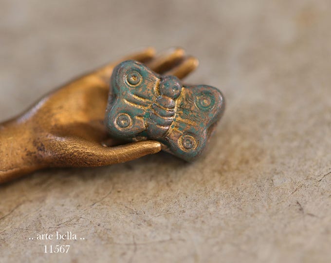 New .. BRONZED TEAL BEBE Flutters .. 12 Premium Czech Glass Butterfly Bead Mix 8x11mm (11567-st) .. jewelry supplies