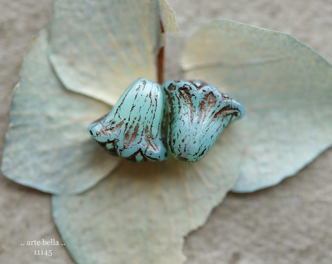 premium glass beads .. BRONZED LAGOON LILIES .. New 10 Czech Glass Lily Flower Beads 9x10mm (11145-10) .. jewelry supplies
