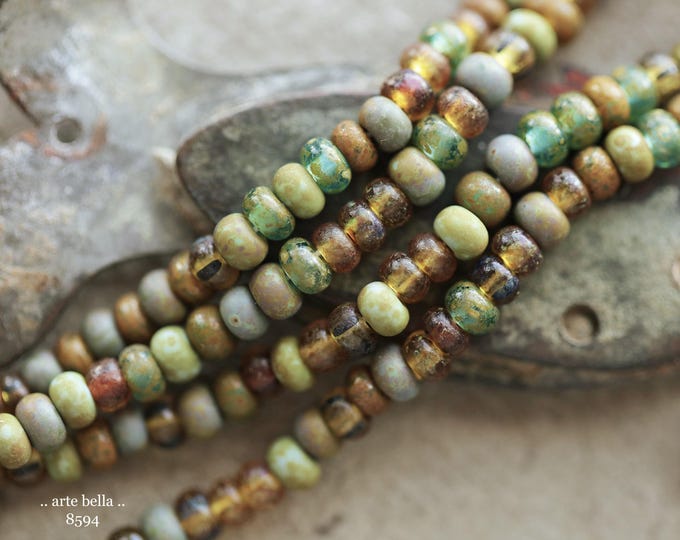 back in stock .. SANDY BEACH SEEDS No. 8594 .. 20" Premium Picasso Czech Glass Aged Striped Seed Bead Mix 4x5mm Size 5/0 (8594-st)