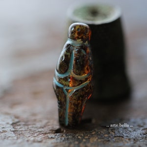 premium glass beads .. EARTHY BLUE GODDESS .. 4 Picasso Czech Glass Goddess Beads 25x10mm (9572-4) .. jewelry supplies