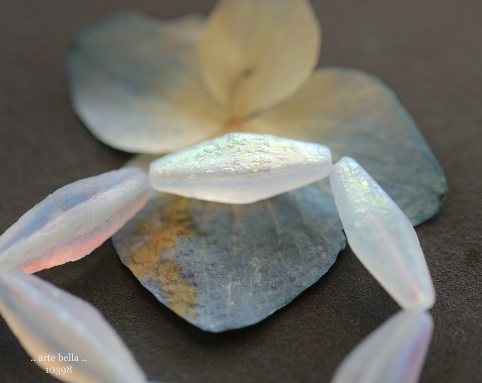 MYSTIC FAIRY RHOMBUS No. 1 .. 6 Premium Etched Czech Glass Rhombus Beads 20x8mm (10398-st) .. jewelry supplies