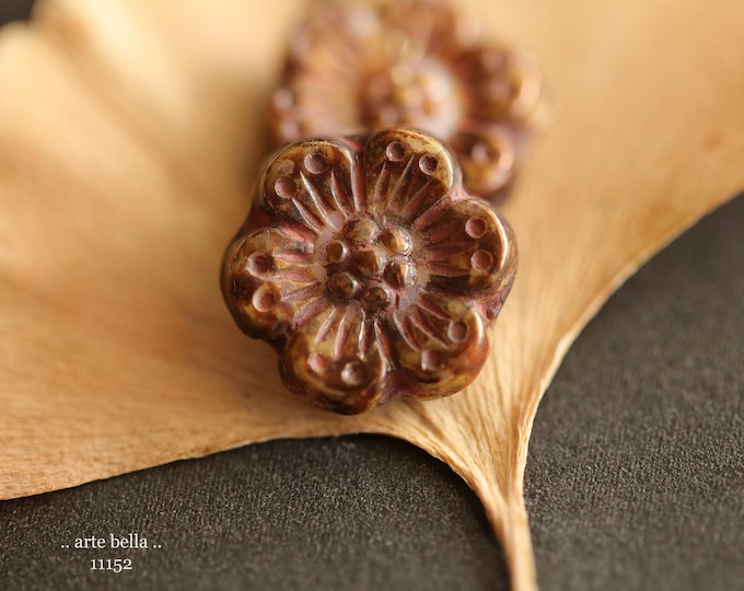premium glass beads .. BRONZED EARTH ROSES .. New 6 Picasso Czech Glass Wild Rose Bead Mix 14mm (11152-6) .. jewelry supplies