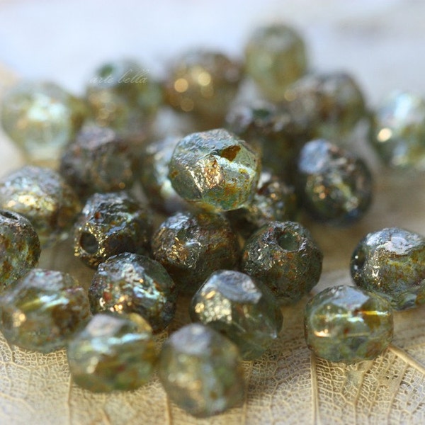 CREEK PEBBLES .. 25 Premium Stone Picasso Czech Glass Beads 6mm (4186-st)
