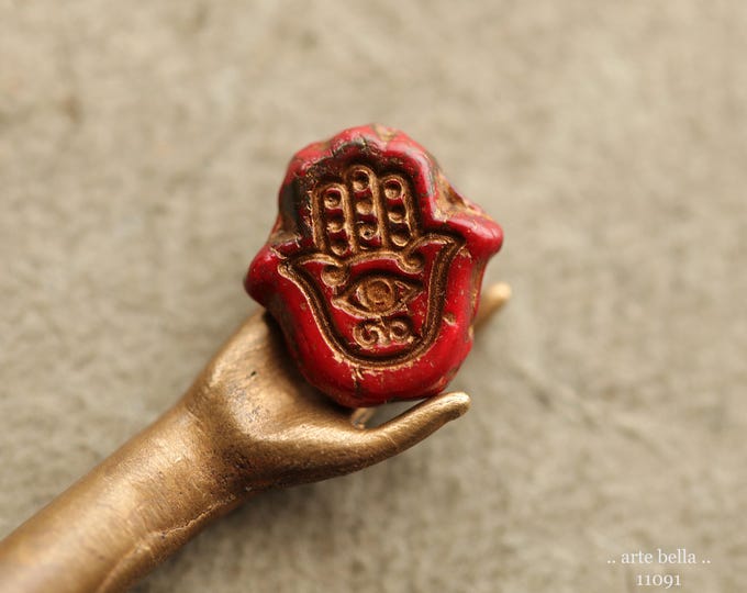 BRONZED PEPPER HAMSA Hand .. New 10 Premium Picasso Czech Glass Hamsa Beads 15x10mm (11091-st) .. jewelry supplies
