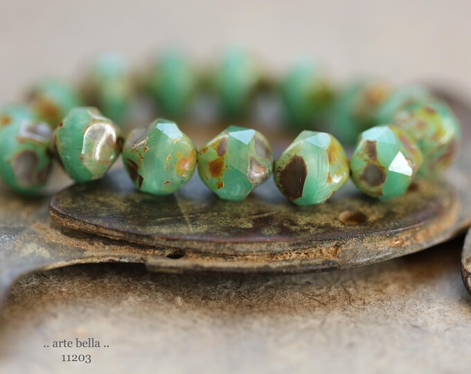 EARTHY LAGOON NUGGETS .. New 15 Premium Picasso Czech Glass Baroque Central Cut Beads 9mm (11203-st) .. jewelry making supplies