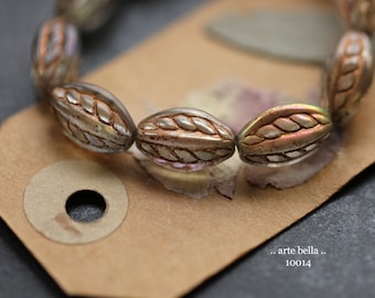 MYSTIC BRONZE TWIST .. 10 tjeckiska glasvridna ovala pärlor 15 x 9 mm (10014-st) .. smyckestillbehör