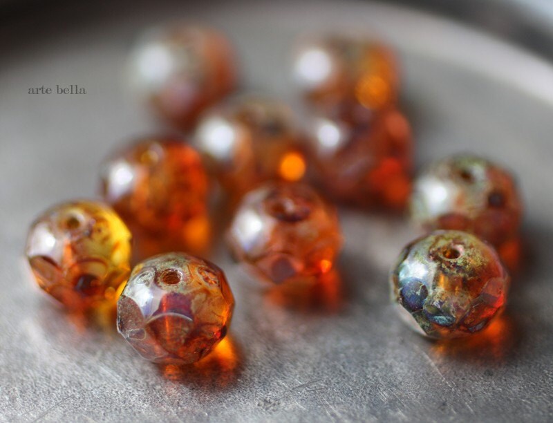 MANDARIN MARMALADE .. 10 Premium Picasso Czech Glass Rondelle Beads 6…