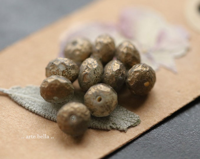 RUSTIC BRONZE NUGGETS .. 25 Premium Etched Czech Glass Faceted Rondelle Beads 6x8/9mm (9702-st) .. jewelry supplies