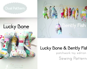 Dual Pattern: Lucky Bone/ Bently Fish Patchwork Toy Sewing Patterns/ PDF