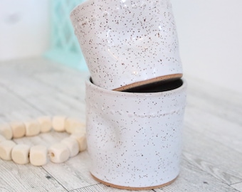 Speckled White Ceramic Pinch Cup with Dots