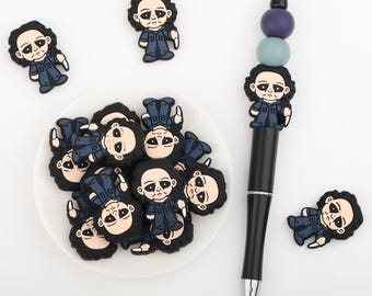 304# Halloween Series：Michael Myers Silicone Focal Beads,Focal Silicone Beads,Pencil beads,Focal Beads Bulk for making pens and Keychains.