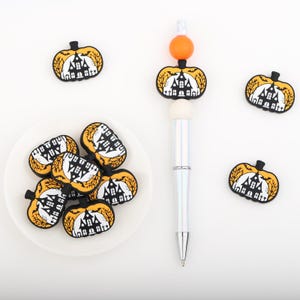 Halloween Pumpkinhead Castle Silicone Focal Beads,Focal Silicone Beads,Pencil beads,Focal Beads Bulk for making pens and Keychains.