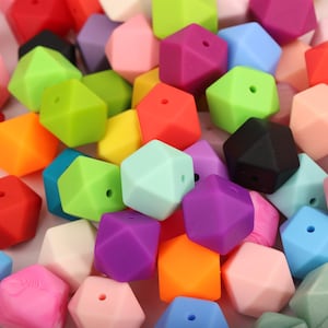 20-200Pcs Hexagon Silicone Beads, 14/17mm Wholesale Polygon Beads, mix colors Bulk Silicone Beads. for pen keychains DIY silicone necklace
