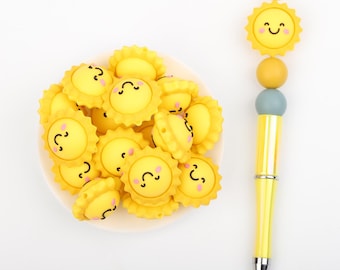 371# Cartoon Series：3D Sun Silicone Focal Beads,Focal Silicone Beads,Pencil beads,Focal Beads Bulk for making pens and Keychains.