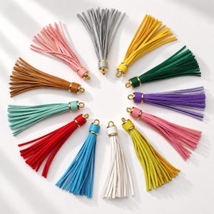 4.1in Long Faux Leather Tassel, 12pcs Keychain Tassels Tassel Pendants.Beaded tassels, keychain tassels for Leather Tassel Keychain Making