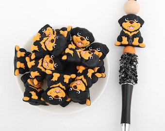Puppy Series：3D Rottweiler Silicone Focal Beads,Silicone Beads,Pencil beads,Focal Beads Bulk for making pens and Keychains.