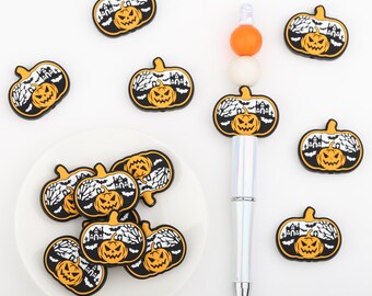315# Halloween Series：Pumpkin Head Bat Silicone Focal Beads,Focal Silicone Beads,Pencil beads,Focal Beads Bulk for making pens and Keychain.