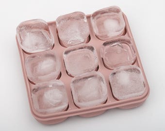 Ice Cube Trays,Silicone Ice Tray,Foldable Ice Tray,9 Flexible Silicone Ice Cube Molds,Removable Lid Reusable Freezer Ice Trays Stackable