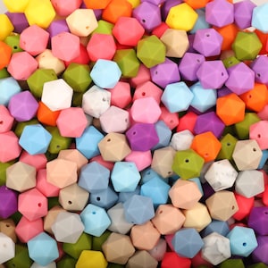 50-200Pcs Hexagon Silicone Beads, 14/17mm Wholesale Polygon Beads, mix colors Bulk Silicone Beads. for pen keychains DIY silicone necklace