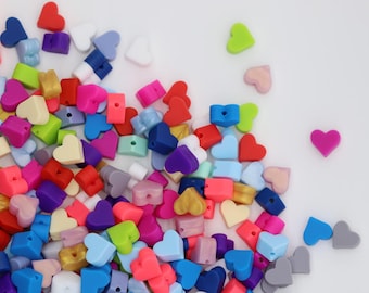 198# 18 cores de contas de silicone a granel, contas de silicone em formato de coração no atacado, contas de silicone para projetos DIY, criações e acessórios em cores pré-misturadas
