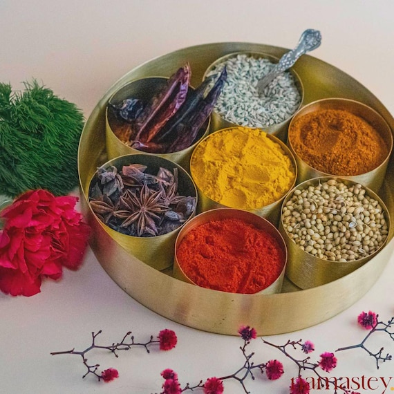 Brass Masala Box – Container Spice Holder With Spoon